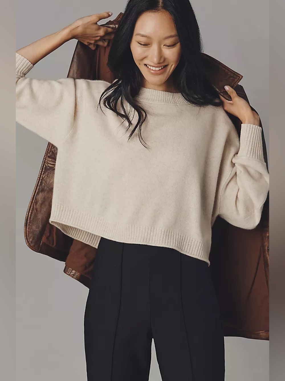 Small Anthropologie Goldie cashmere crewneck long sleeve Sweater cream beige